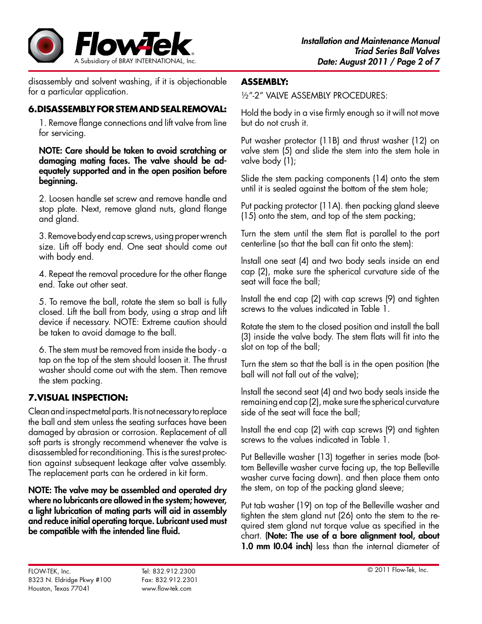 Bray Triad Series User Manual | Page 2 / 7
