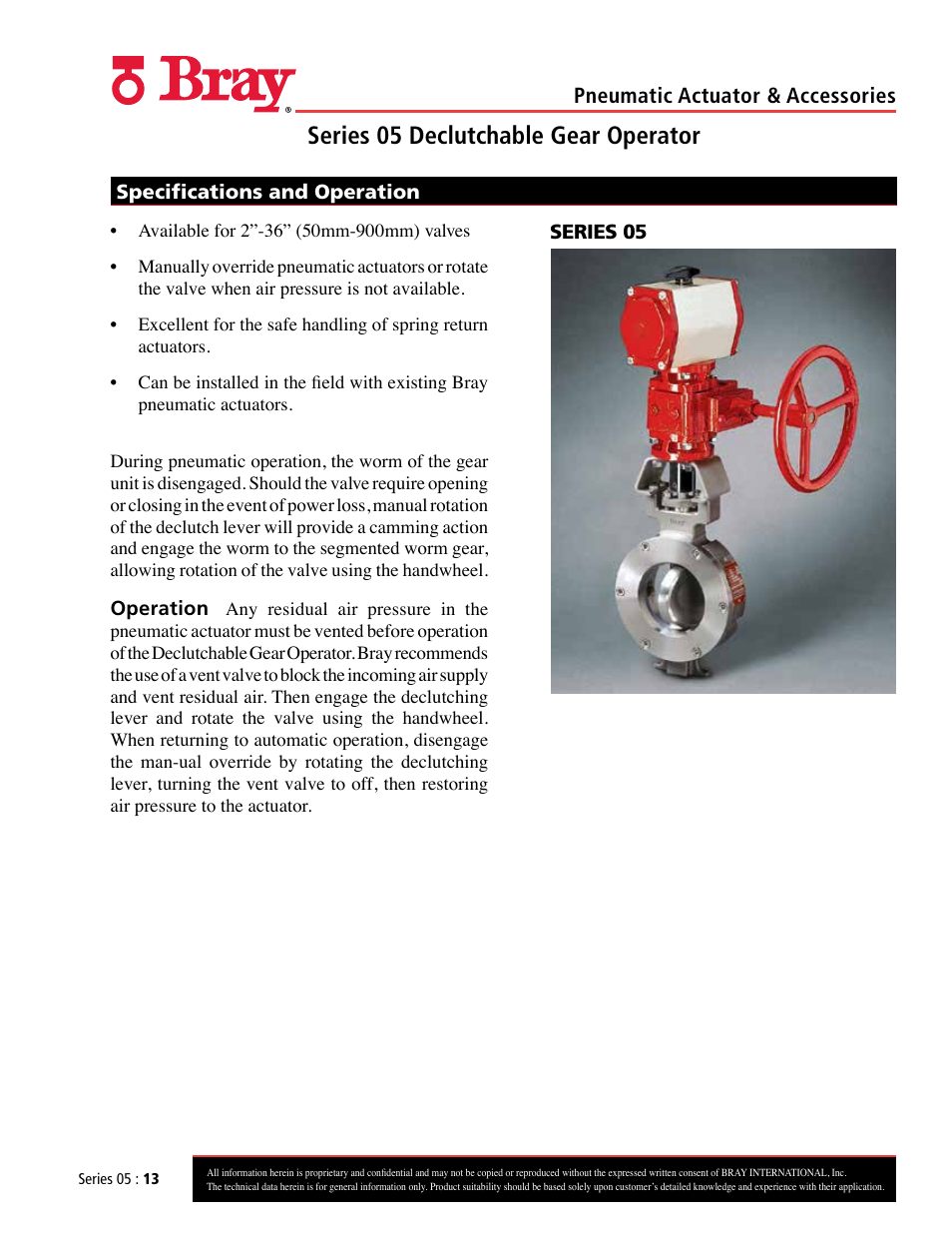 Series 05 declutchable gear operator | Bray Pneumatic Actuators & Accessories User Manual | Page 13 / 13