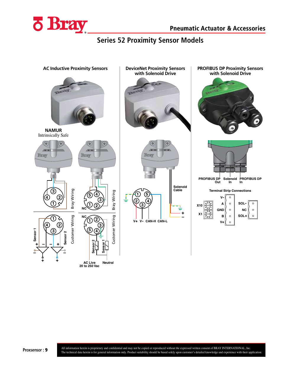Series 52 proximity sensor models, Pneumatic actuator & accessories | Bray Pneumatic Actuators & Accessories User Manual | Page 9 / 13