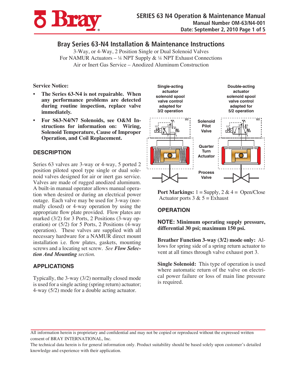 Bray 63 N4 Series User Manual | 5 pages