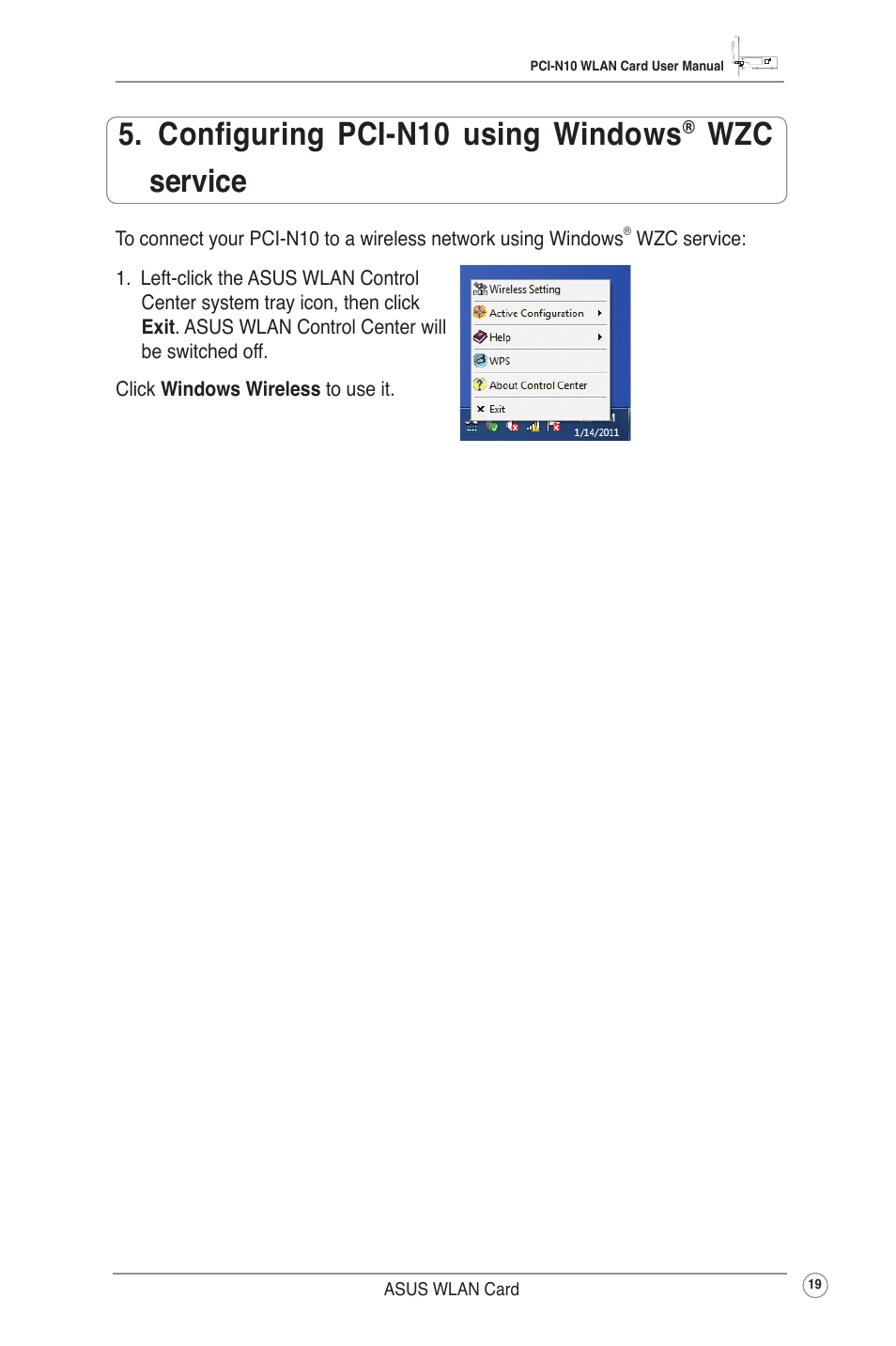 Configuring pci-n10 using windows® wzc service, Configuring pci-n10 using windows, Wzc service | Asus PCI-N10 User Manual | Page 22 / 34