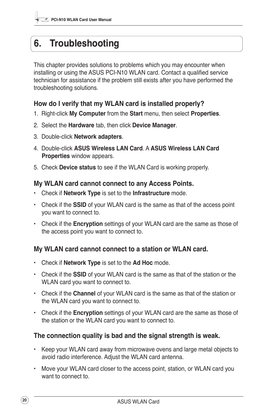 Troubleshooting | Asus PCI-N10 User Manual | Page 23 / 34