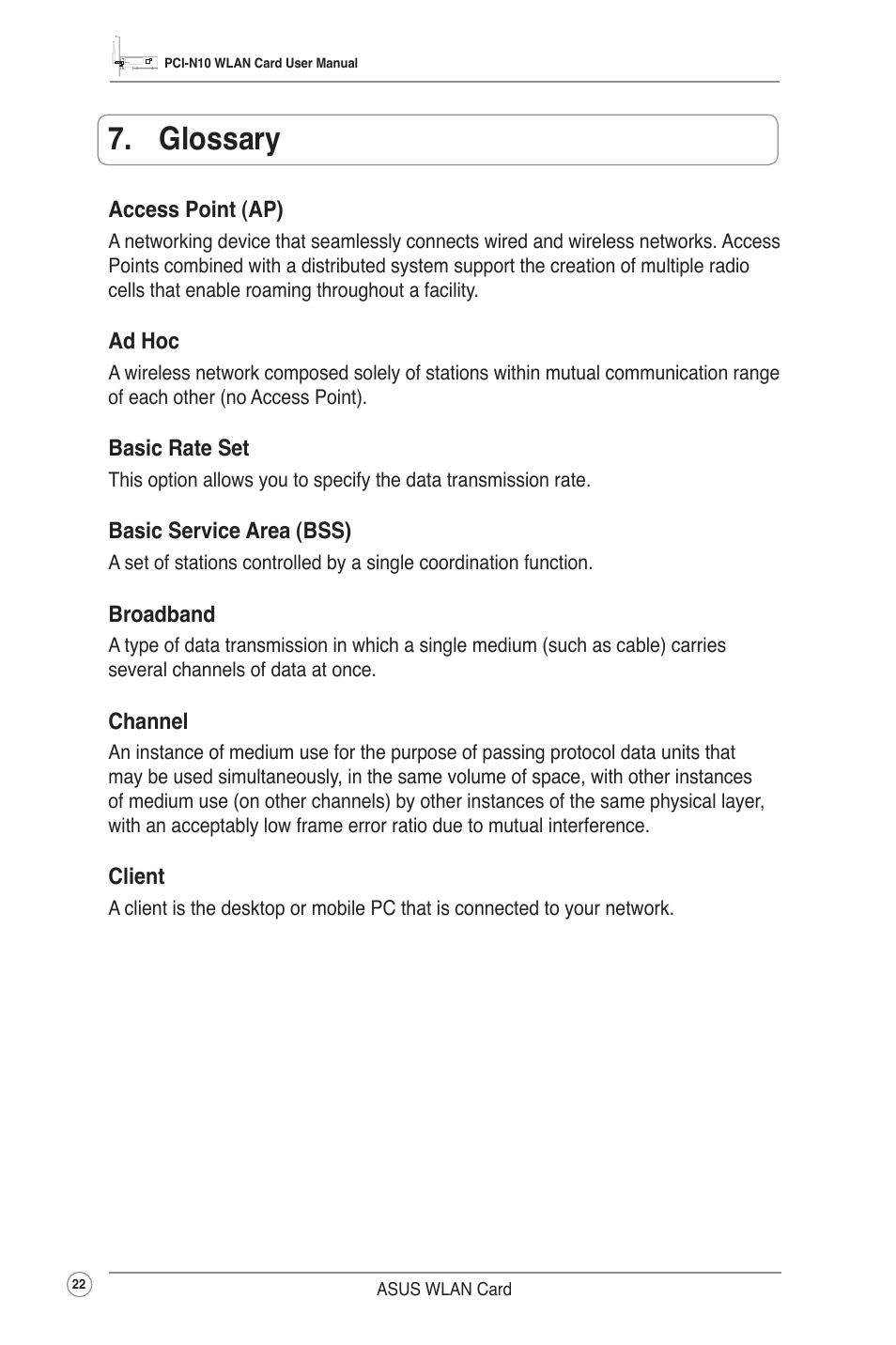 Glossary | Asus PCI-N10 User Manual | Page 25 / 34