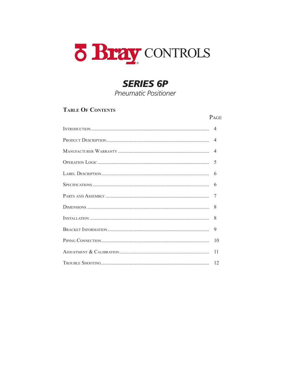Controls, Series 6p, Pneumatic positioner | Bray 6P P_P Series User Manual | Page 3 / 12