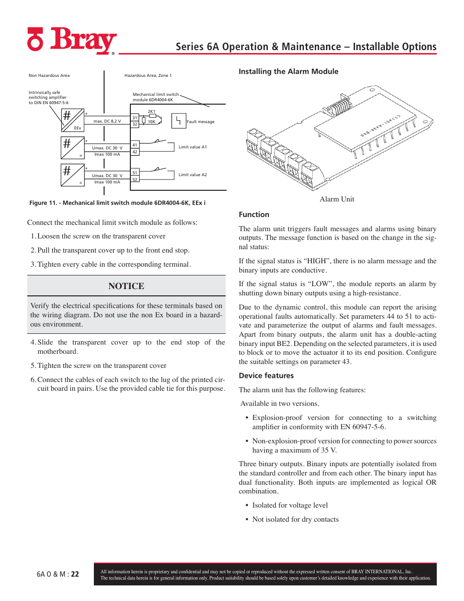 Notice | Bray 6A Series O&M Manual User Manual | Page 22 / 42