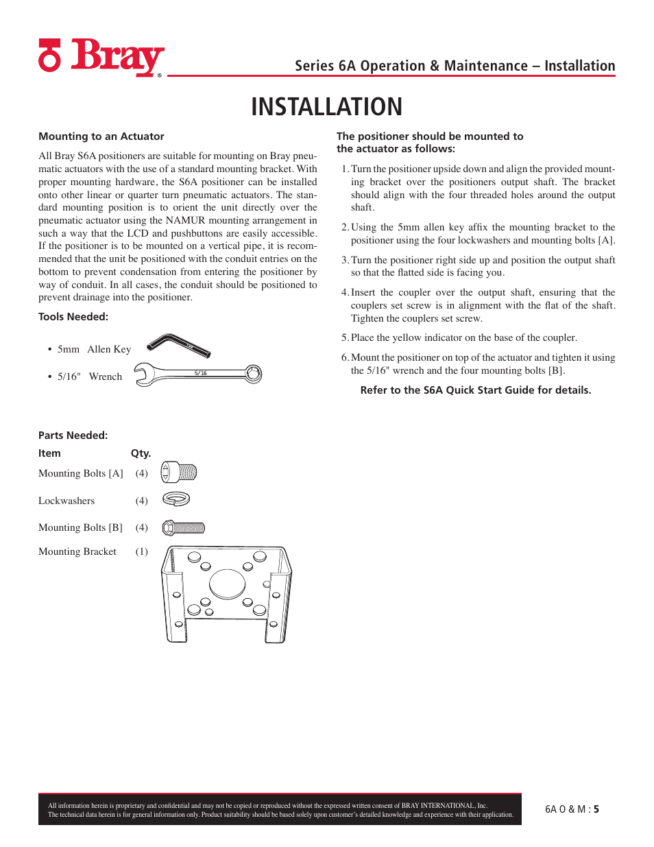 Installation, Series 6a operation & maintenance – installation | Bray 6A Series O&M Manual User Manual | Page 5 / 42