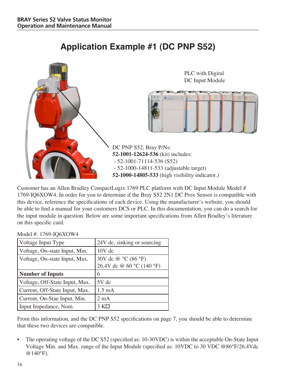 Application example #1 (dc pnp s52) | Bray 52 Series User Manual | Page 18 / 21