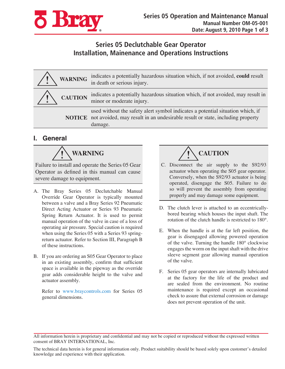 Bray 5 Series User Manual | 3 pages