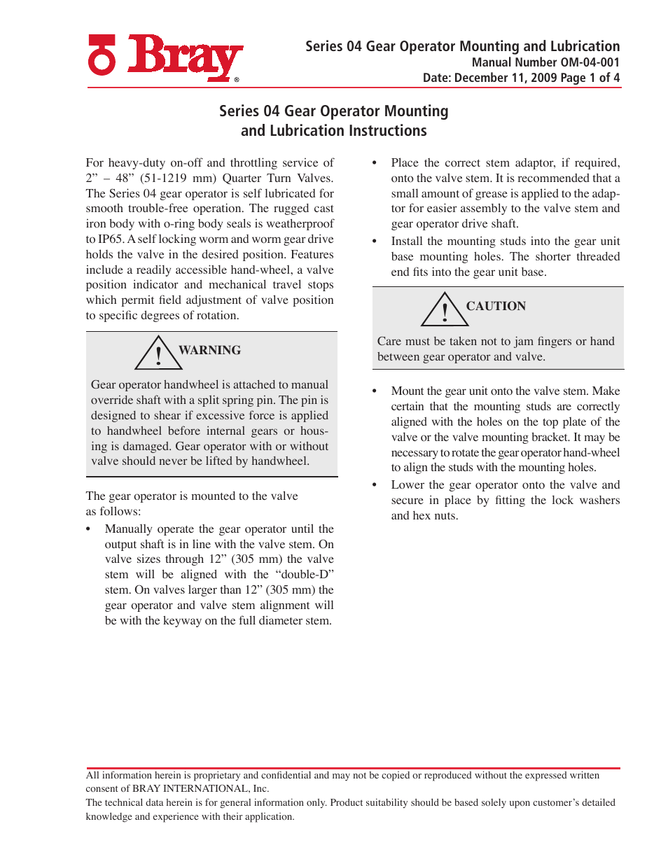 Bray 4 Series User Manual | 4 pages