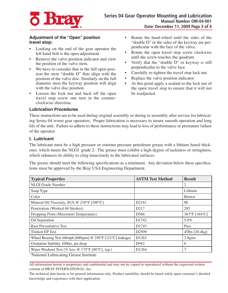 Series 04 gear operator mounting and lubrication | Bray 4 Series User Manual | Page 3 / 4