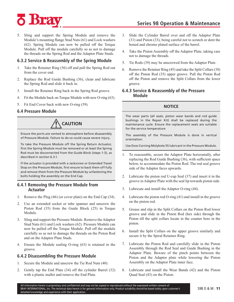 Series 98 operation & maintenance | Bray 98 Series User Manual | Page 11 / 40