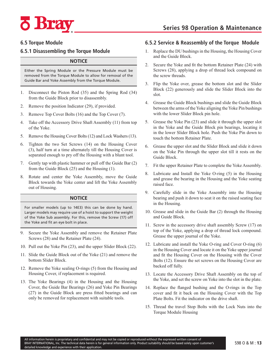 Series 98 operation & maintenance | Bray 98 Series User Manual | Page 13 / 40