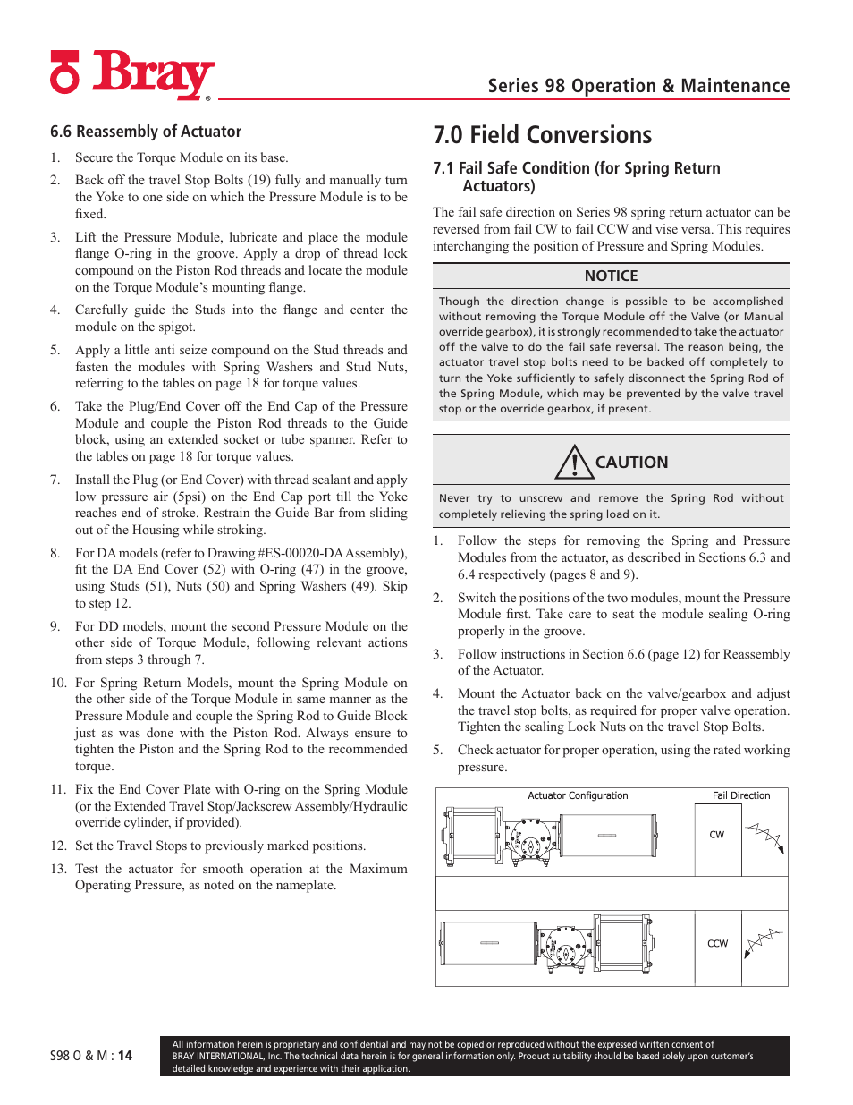 0 field conversions, Series 98 operation & maintenance | Bray 98 Series User Manual | Page 14 / 40