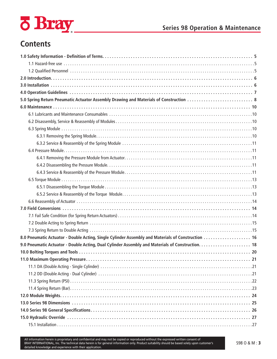 Bray 98 Series User Manual | Page 3 / 40