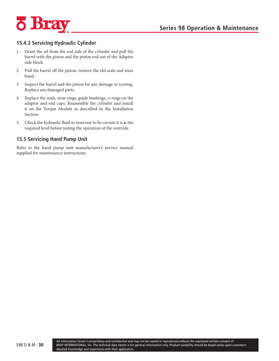 Series 98 operation & maintenance | Bray 98 Series User Manual | Page 30 / 40