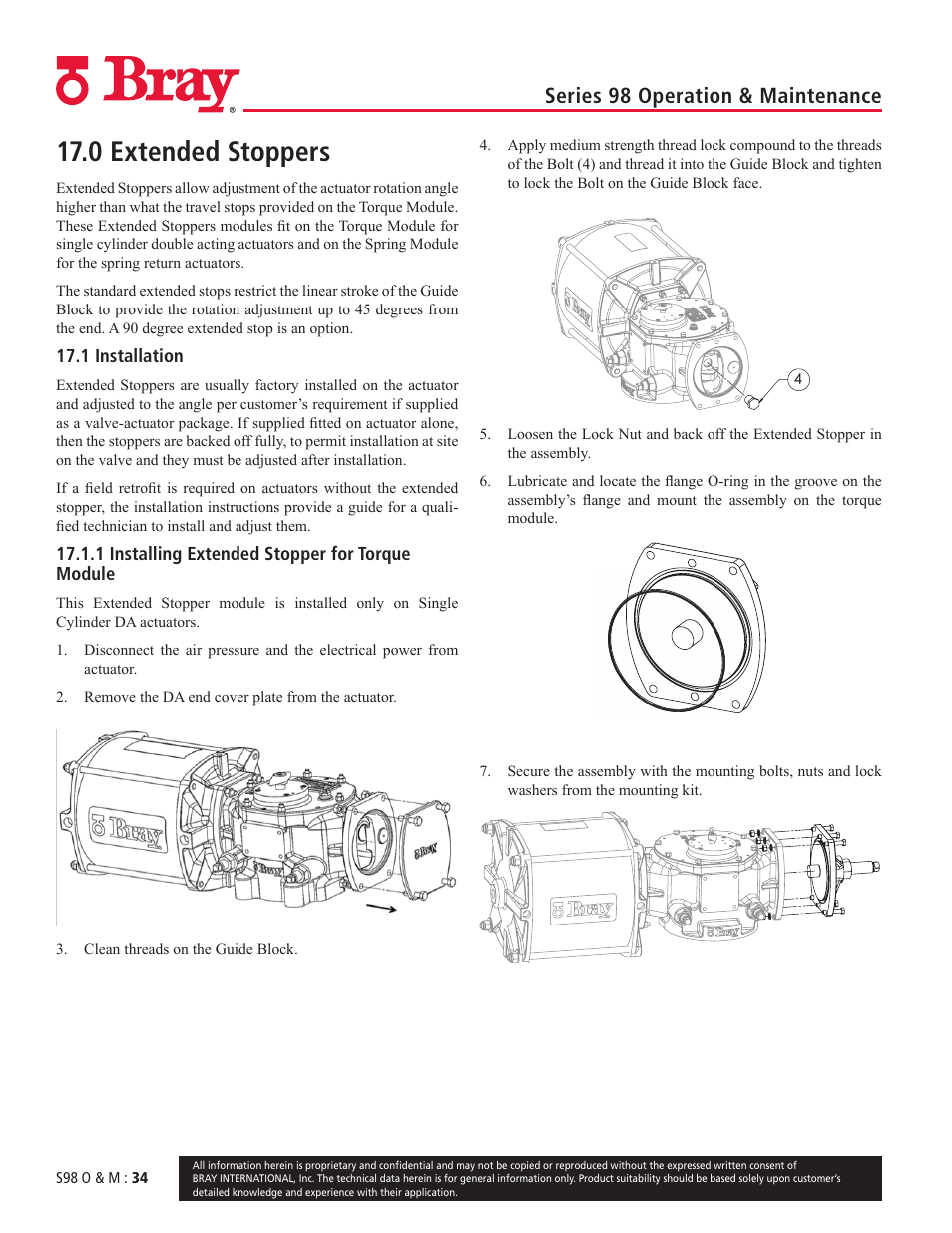 0 extended stoppers, Series 98 operation & maintenance | Bray 98 Series User Manual | Page 34 / 40