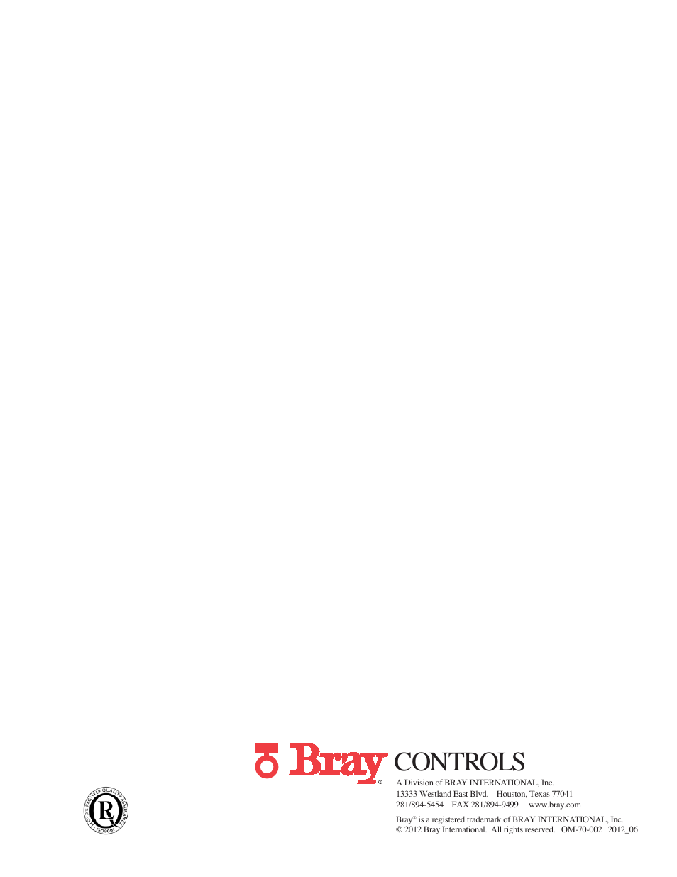 Controls | Bray 70 Series SERVO PRO User Manual | Page 22 / 22