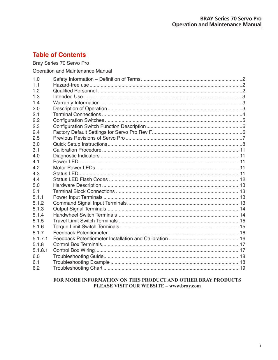 Bray 70 Series SERVO PRO User Manual | Page 3 / 22