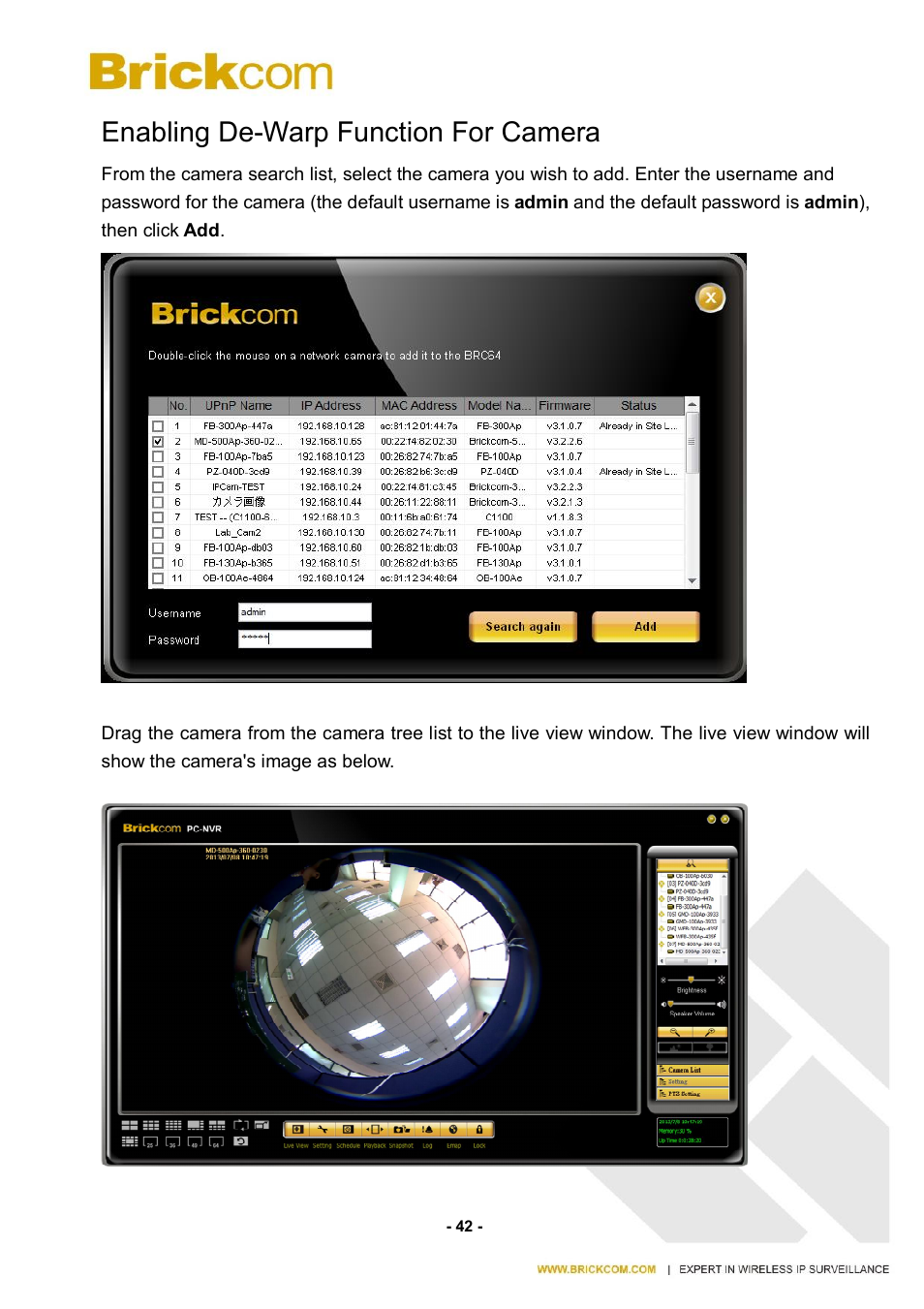 Enabling de-warp function for camera | Brickcom CB-500A User Manual | Page 49 / 96