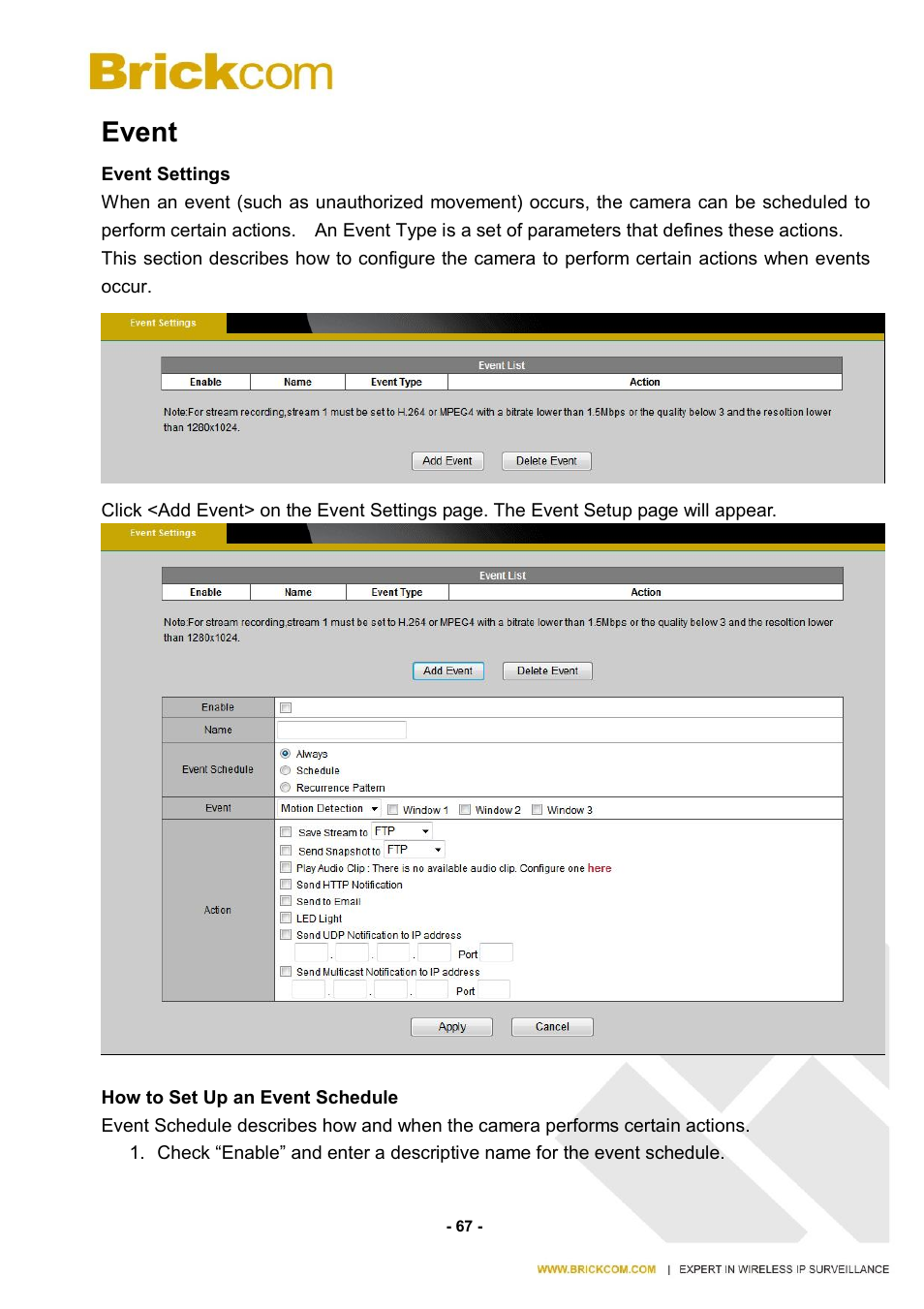 Event | Brickcom CB-500A User Manual | Page 74 / 96