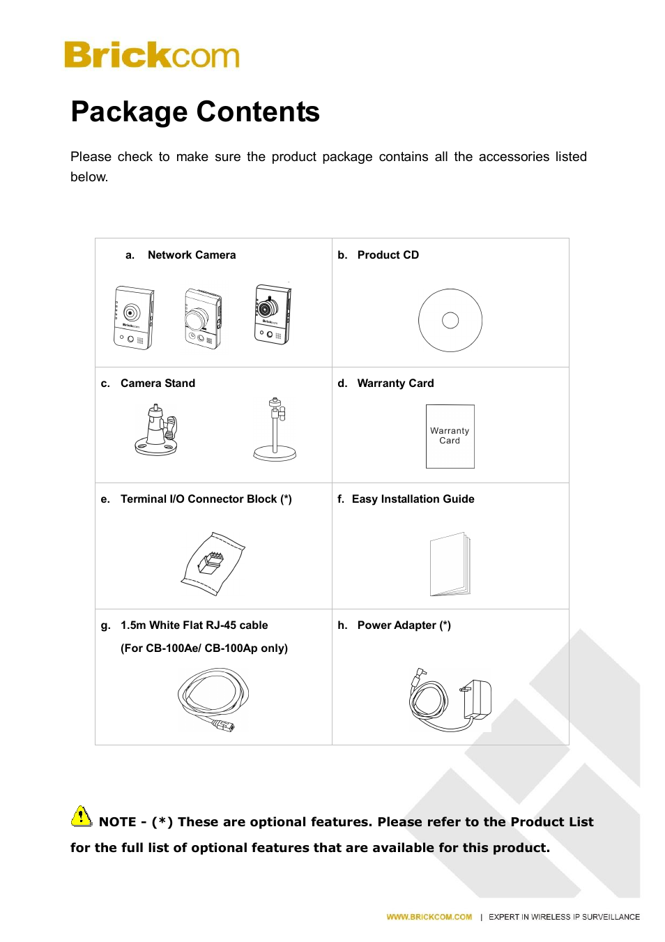 Package contents | Brickcom CB-500A User Manual | Page 8 / 96