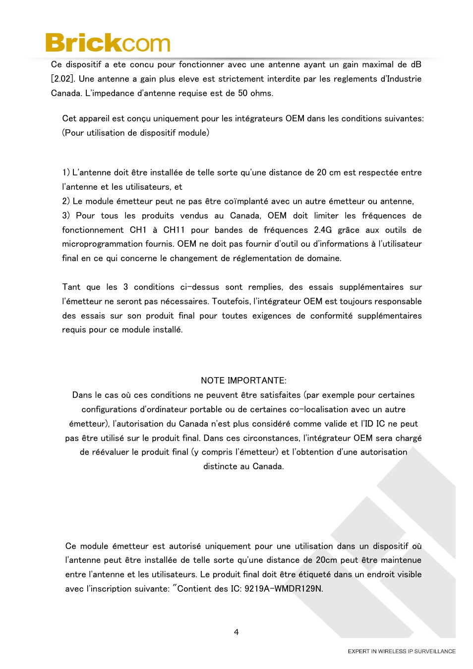 Plaque signalétique du produit final | Brickcom OB-v2-series User Manual | Page 7 / 43