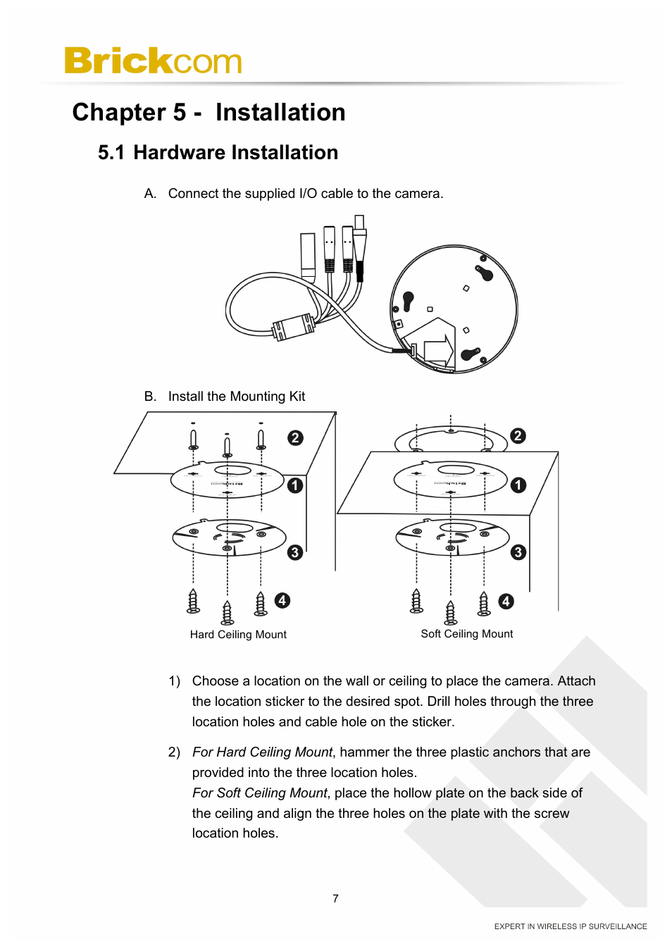 Chapter 5 - installation, 1 hardware installation | Brickcom PZ-040 12x Series User Manual | Page 11 / 73