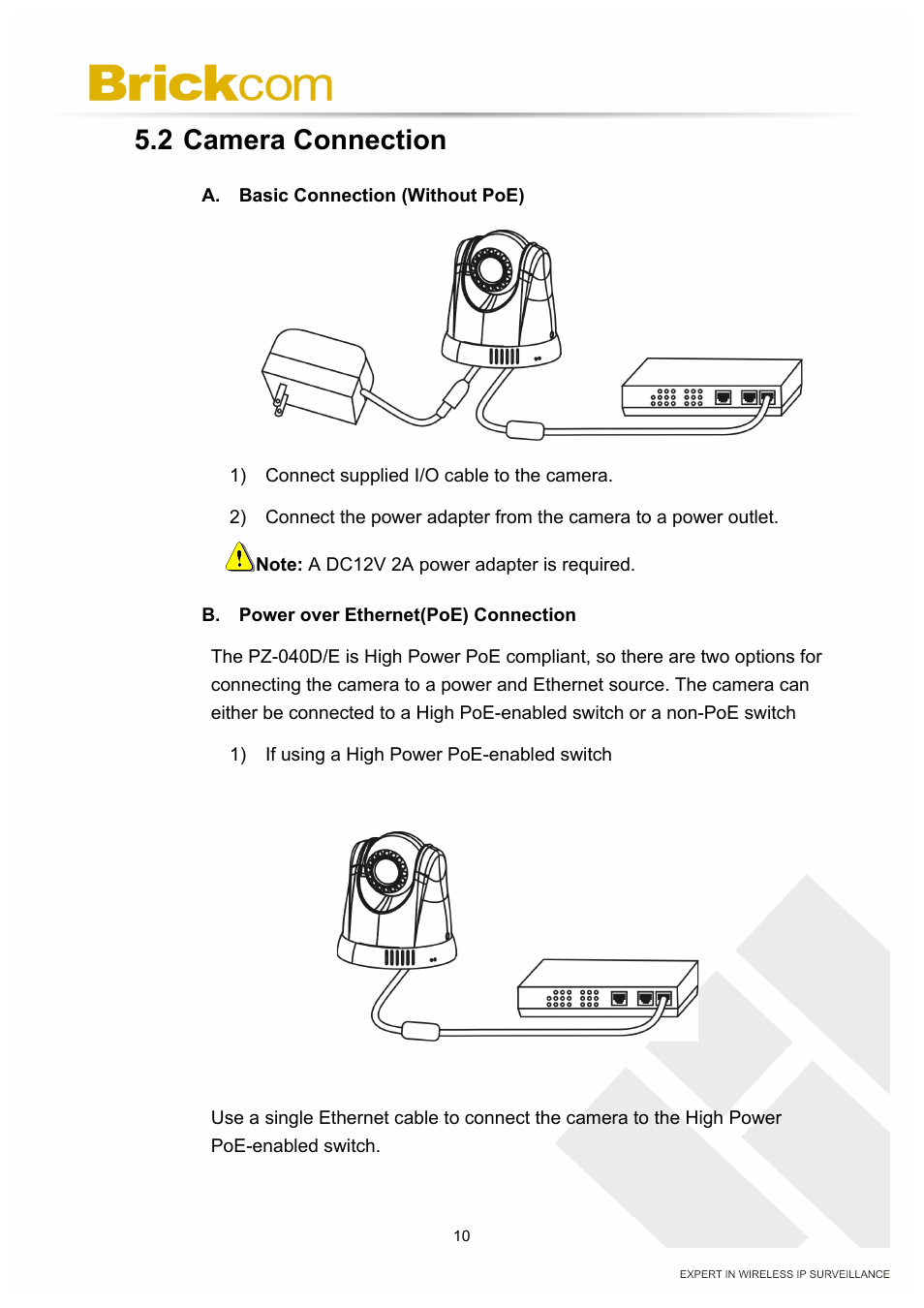 2 camera connection | Brickcom PZ-040 12x Series User Manual | Page 14 / 73