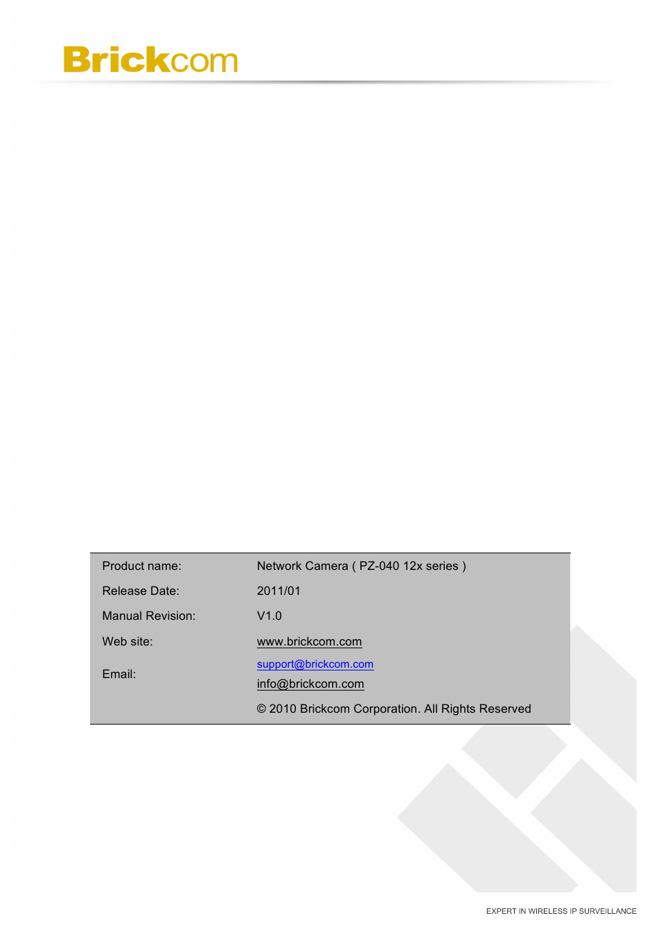 Brickcom PZ-040 12x Series User Manual | Page 2 / 73