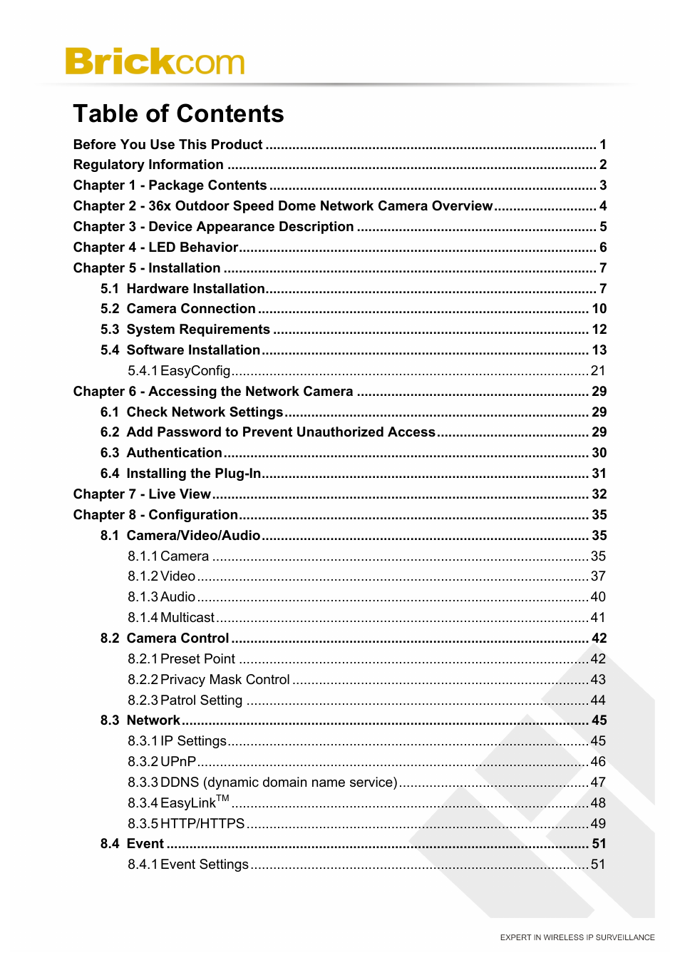 Brickcom PZ-040 12x Series User Manual | Page 3 / 73