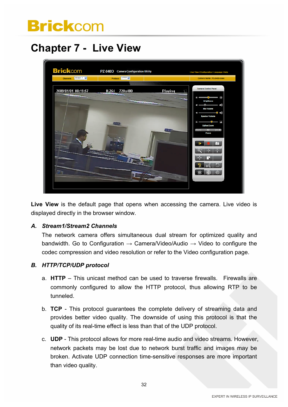 Chapter 7 - live view | Brickcom PZ-040 12x Series User Manual | Page 36 / 73