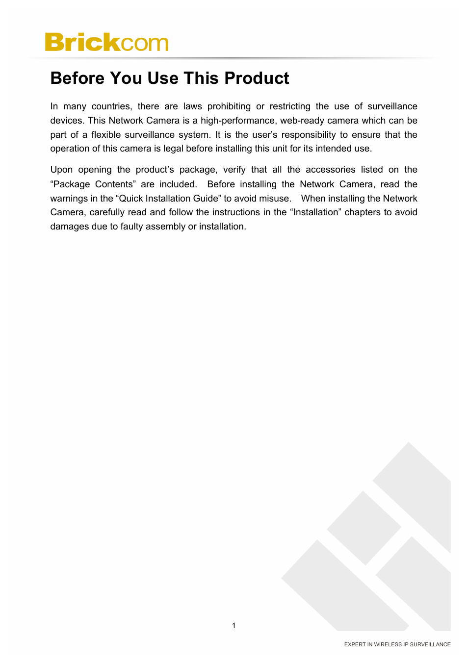 Before you use this product | Brickcom PZ-040 12x Series User Manual | Page 5 / 73
