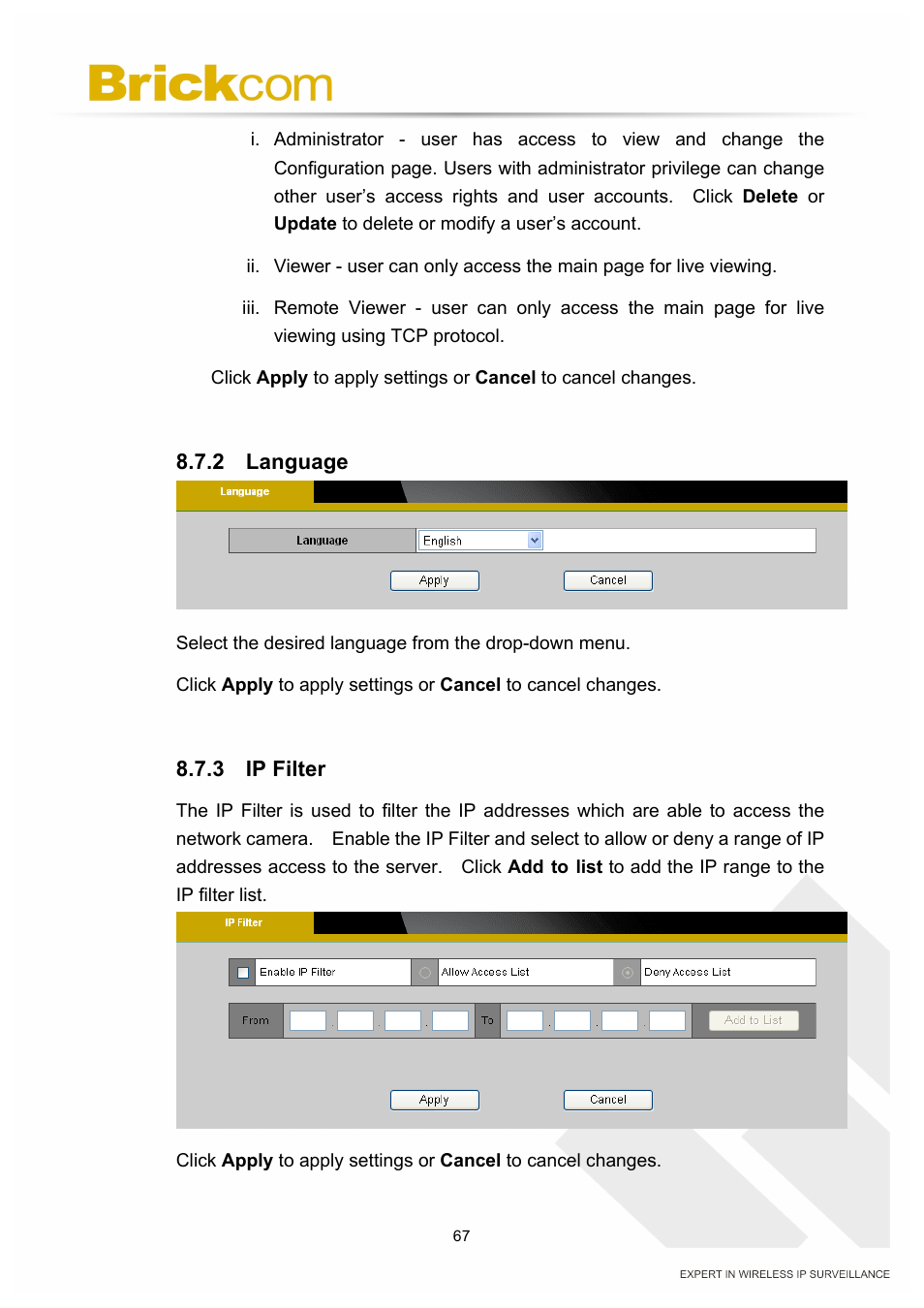 Brickcom PZ-040 12x Series User Manual | Page 71 / 73
