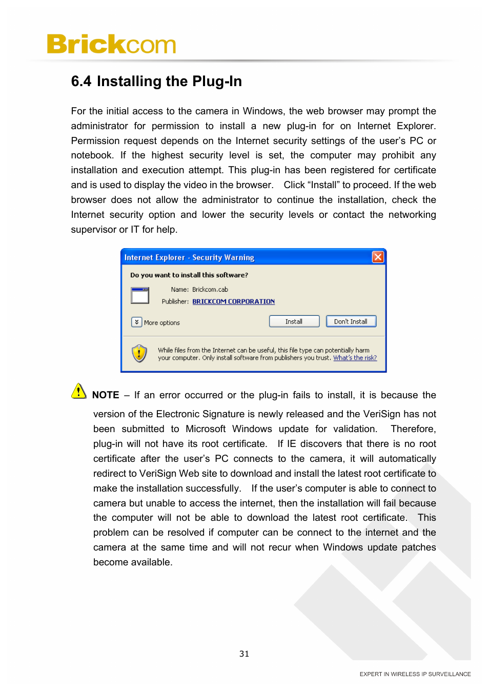 4 installing the plug-in | Brickcom OSD-040 36x Series User Manual | Page 35 / 74