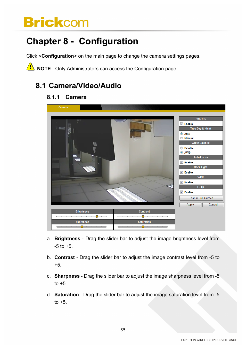 Chapter 8 - configuration, 1 camera/video/audio | Brickcom OSD-040 36x Series User Manual | Page 39 / 74
