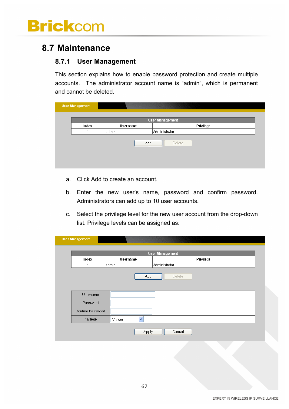 7 maintenance | Brickcom OSD-040 36x Series User Manual | Page 71 / 74
