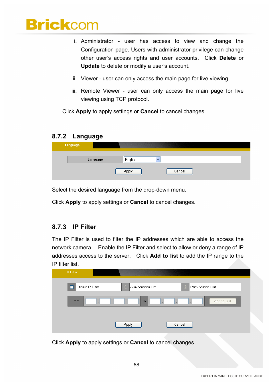 Brickcom OSD-040 36x Series User Manual | Page 72 / 74