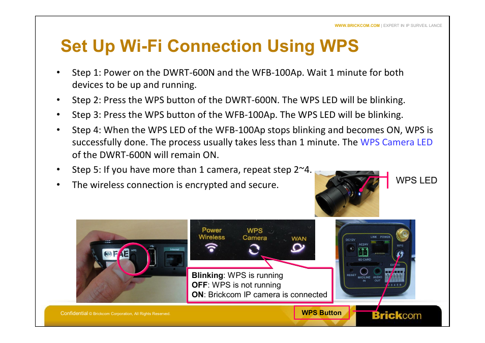 Set up wi-fi connection using wps | Brickcom WFB-100Ap User Manual | Page 8 / 14