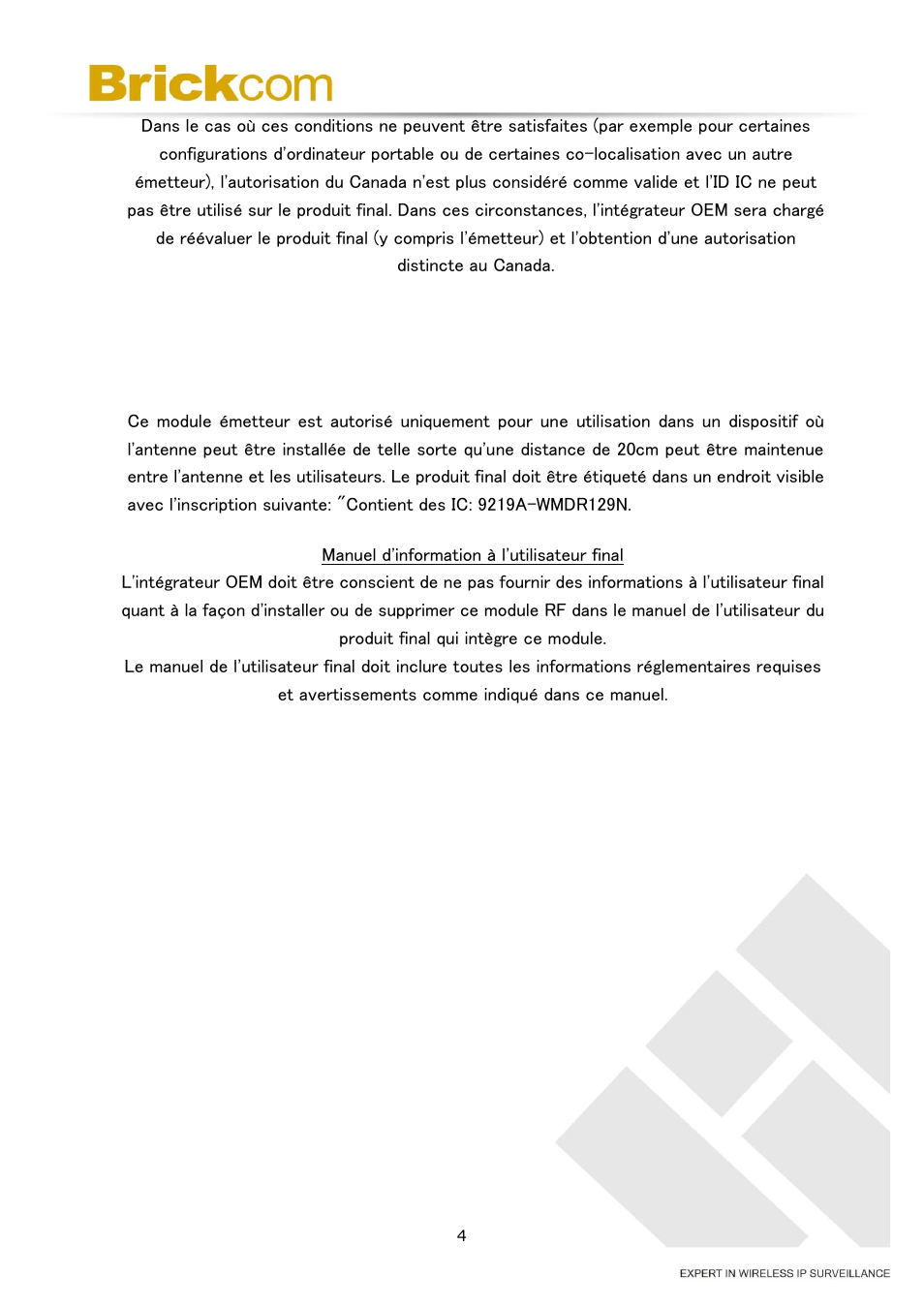Plaque signalétique du produit final | Brickcom OB-500Af Series User Manual | Page 7 / 34