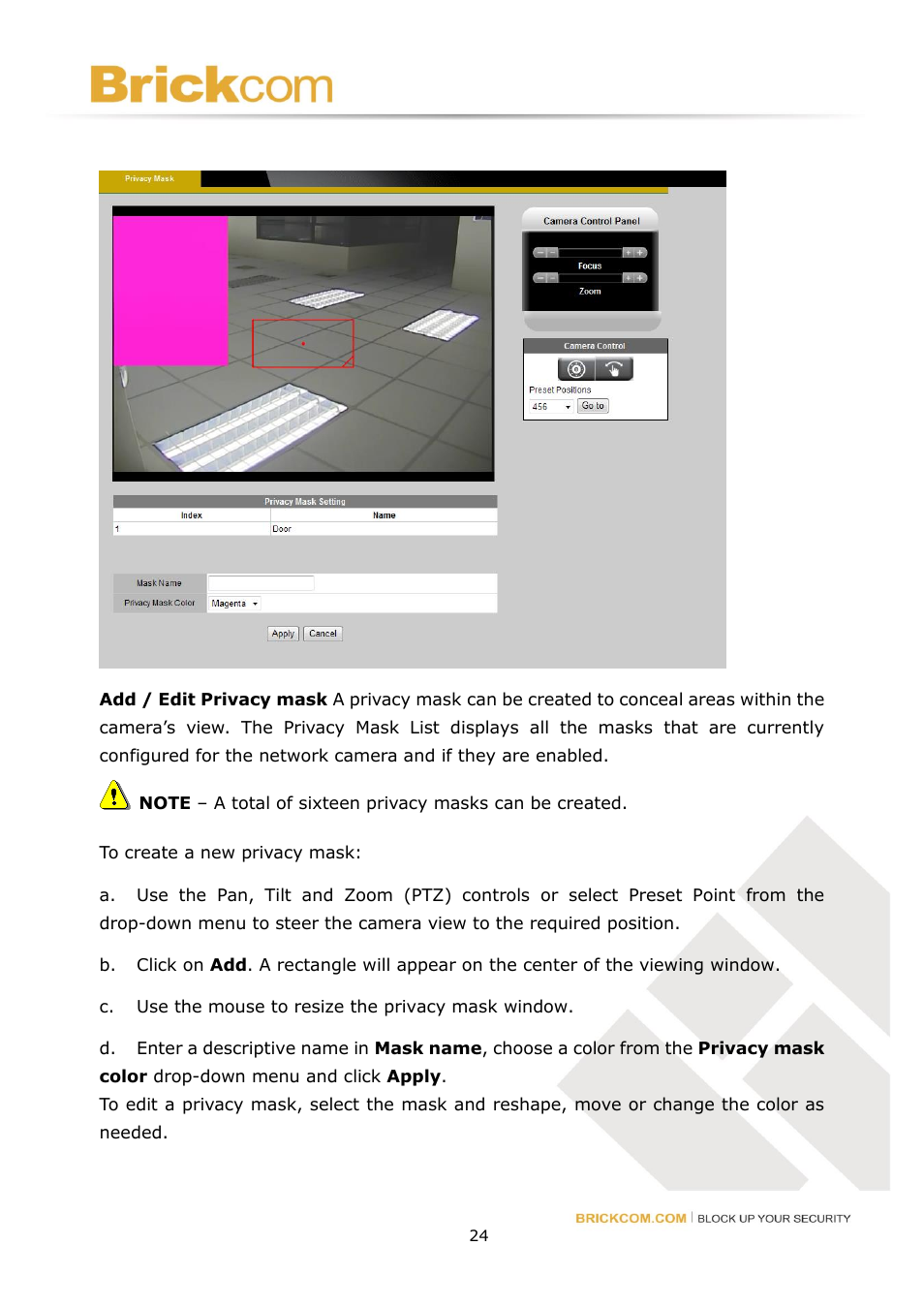 Privacy mask | Brickcom Software Users Manual For Firmware release V3.2.x.x User Manual | Page 25 / 72