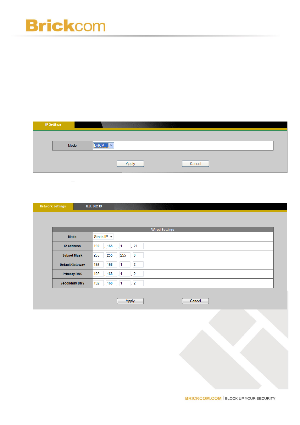 Network, Ip settings | Brickcom Software Users Manual For Firmware release V3.2.x.x User Manual | Page 27 / 72