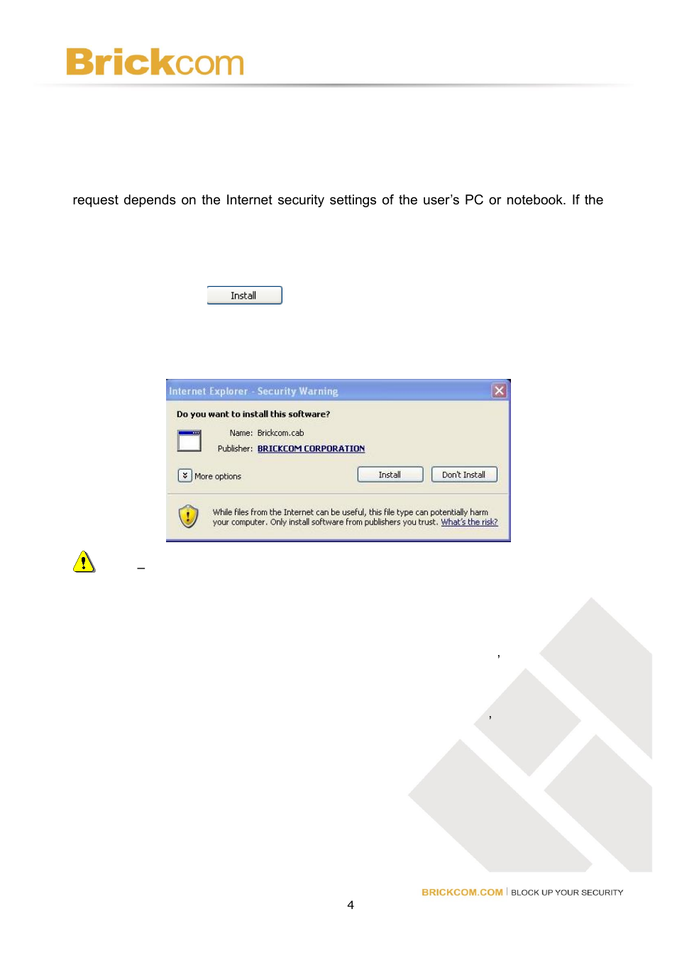 Installing the plug-in | Brickcom Software Users Manual For Firmware release V3.2.x.x User Manual | Page 5 / 72