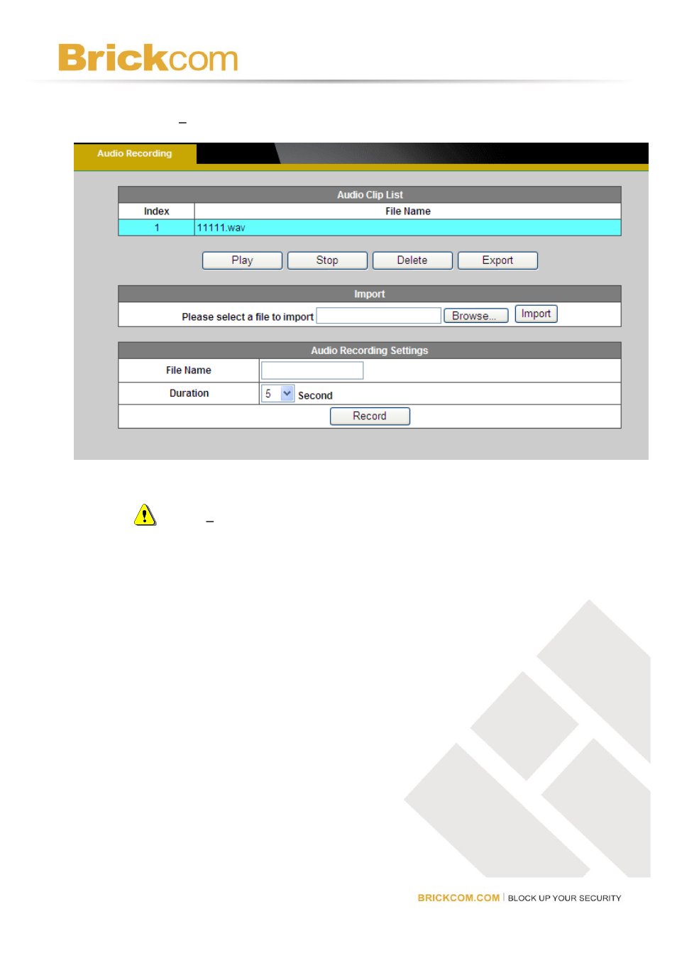 Audio clip | Brickcom Software Users Manual For Firmware release V3.2.x.x User Manual | Page 57 / 72