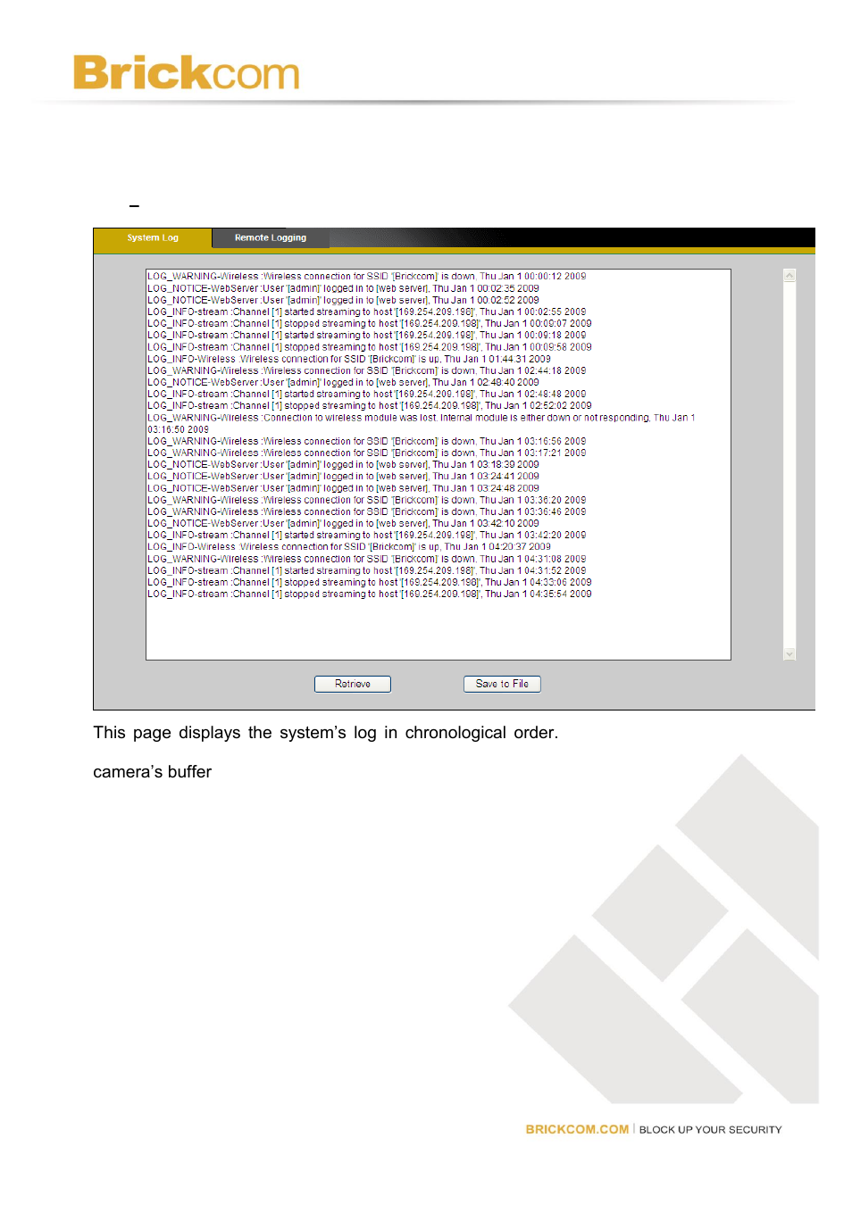 System, System log | Brickcom Software Users Manual For Firmware release V3.2.x.x User Manual | Page 59 / 72