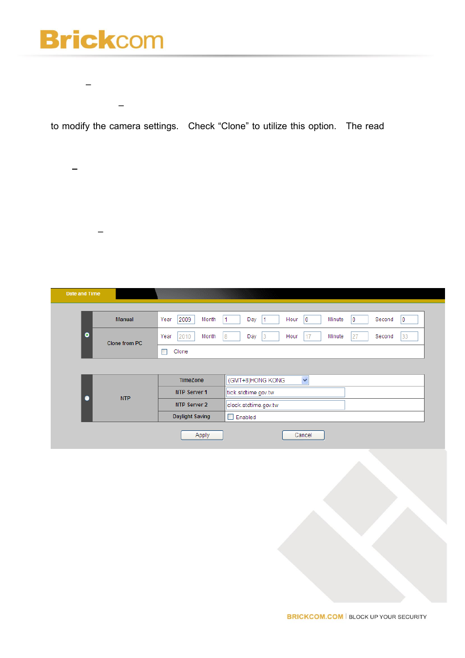 Date and time | Brickcom Software Users Manual For Firmware release V3.2.x.x User Manual | Page 61 / 72