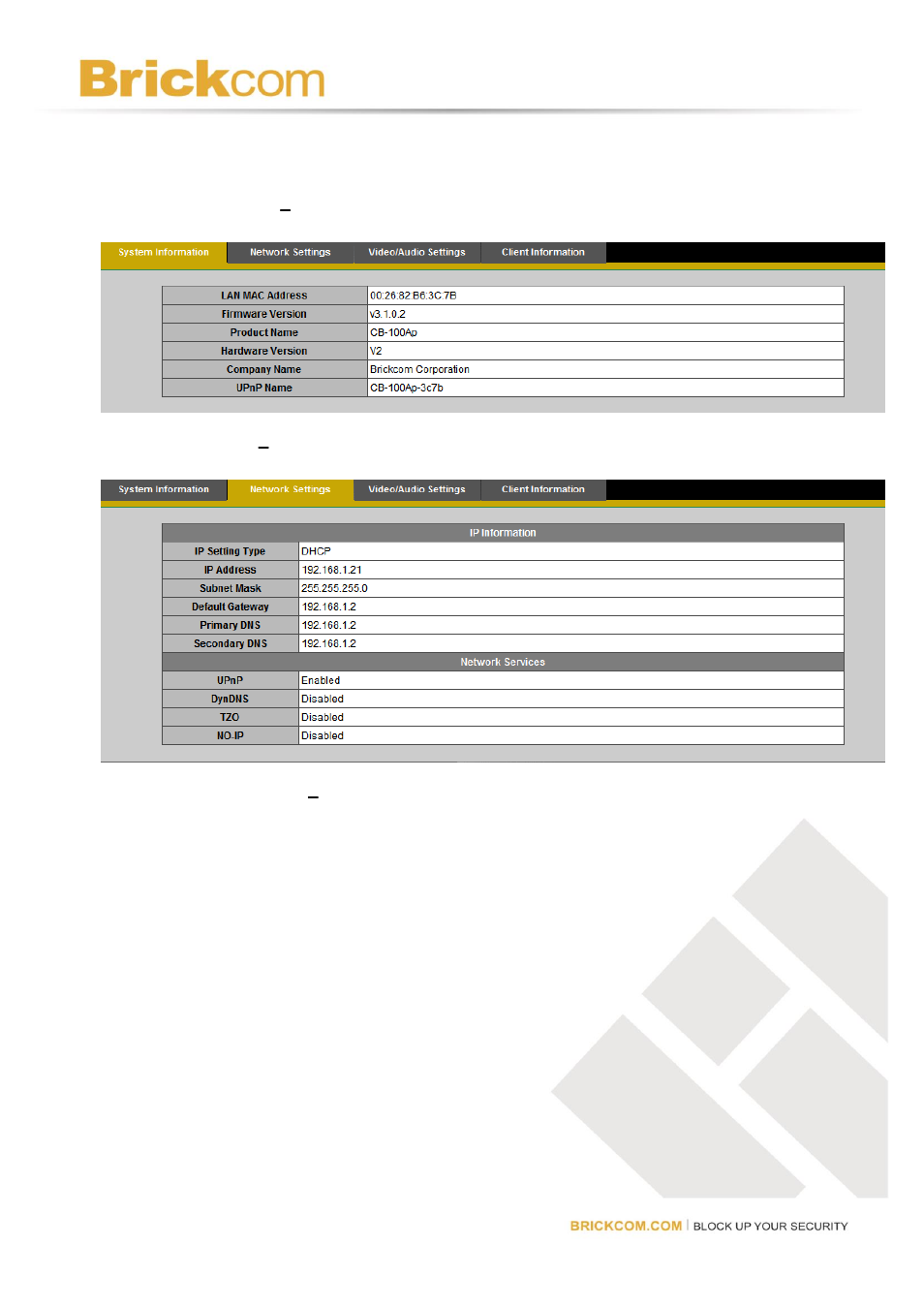 Device information | Brickcom Software Users Manual For Firmware release V3.2.x.x User Manual | Page 62 / 72