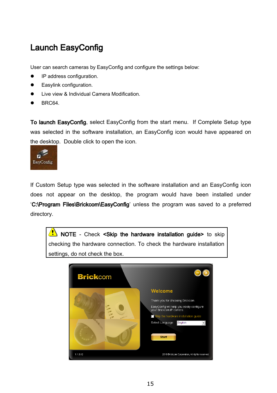 Launch easyconfig | Brickcom BRC-64 User Manual | Page 15 / 99