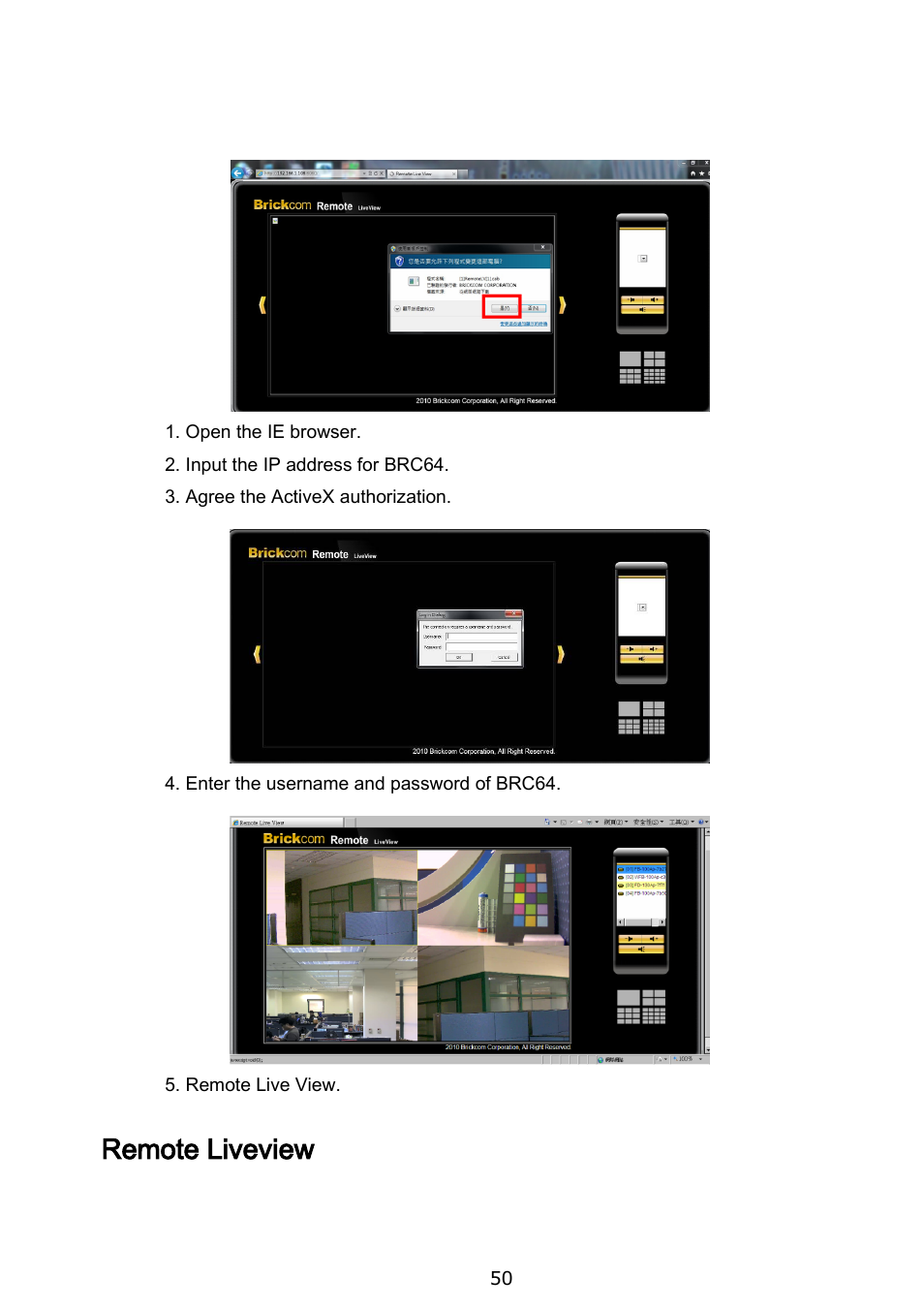 Remote liveview | Brickcom BRC-64 User Manual | Page 50 / 99