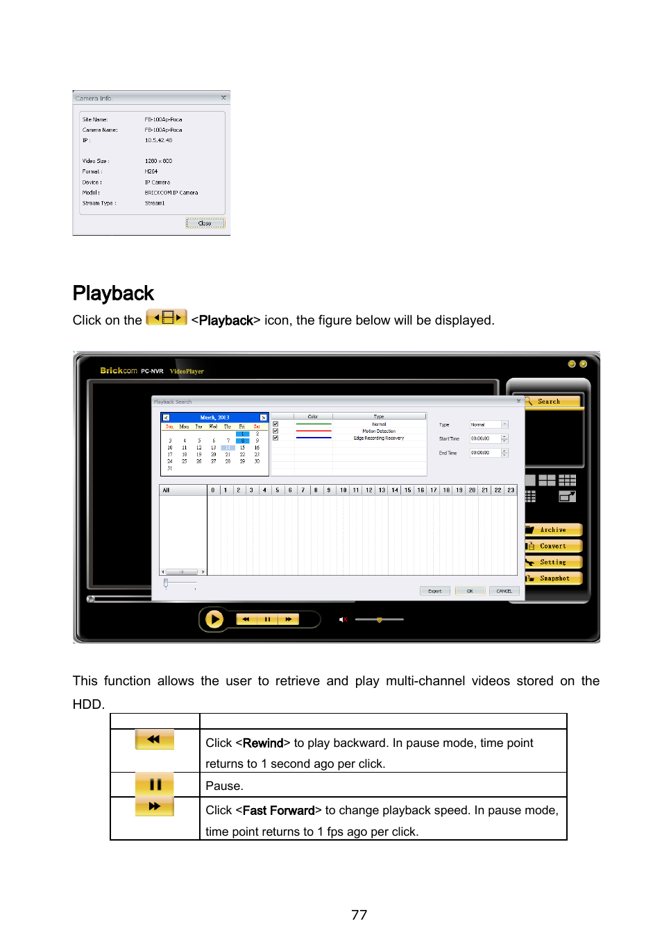 Playback | Brickcom BRC-64 User Manual | Page 77 / 99