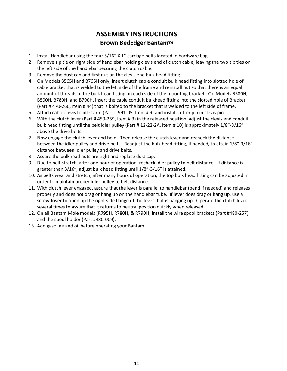 Assembly instructions | Brown Products BedEdger Bantam _ Bantam Mole (B565H, B580H, B590H, B765H, B780H, B790H) User Manual | Page 11 / 24